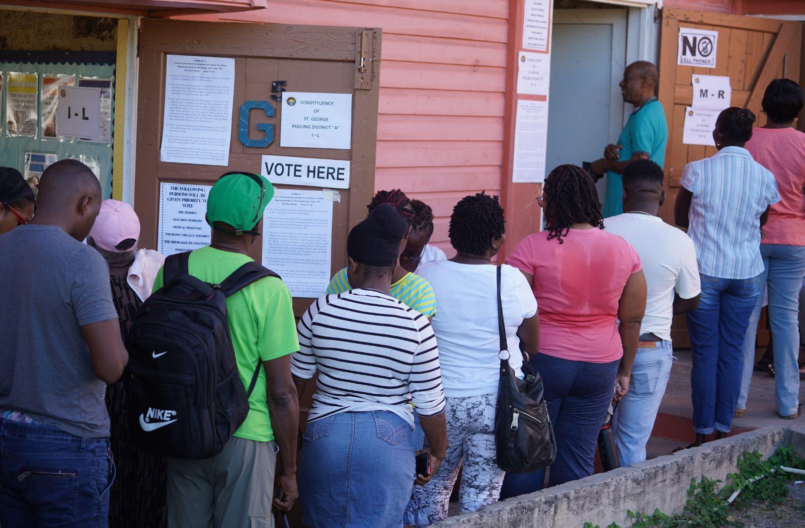 Voters in Antigua and Barbuda at a polling station