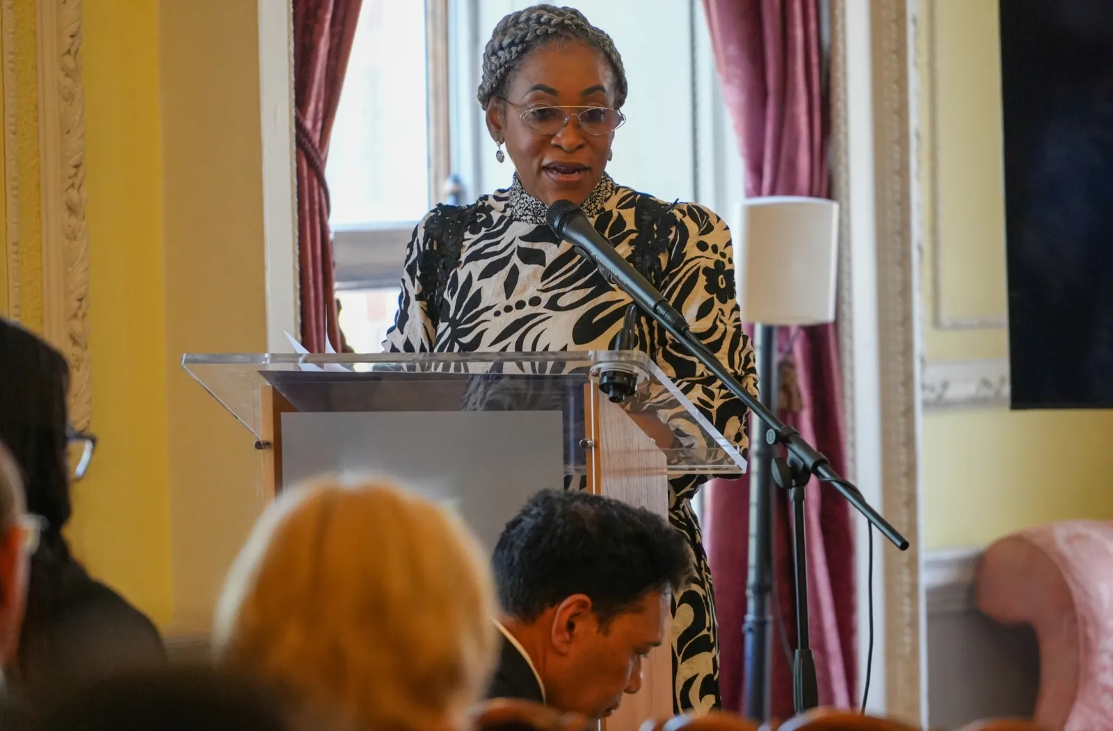 Commonwealth Secretary-General Shirley Botchwey speaking at the podium