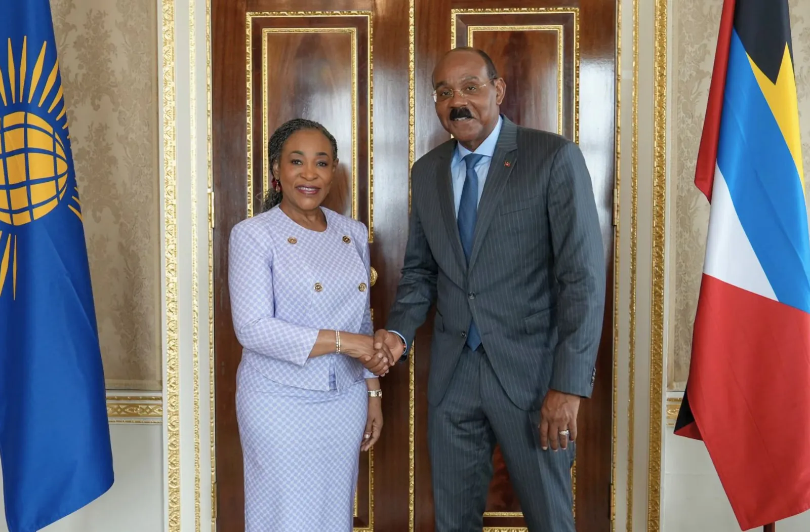 Commonwealth Secretary-General Shirley Botchwey and Antigua and Barbuda PM Gaston Browne