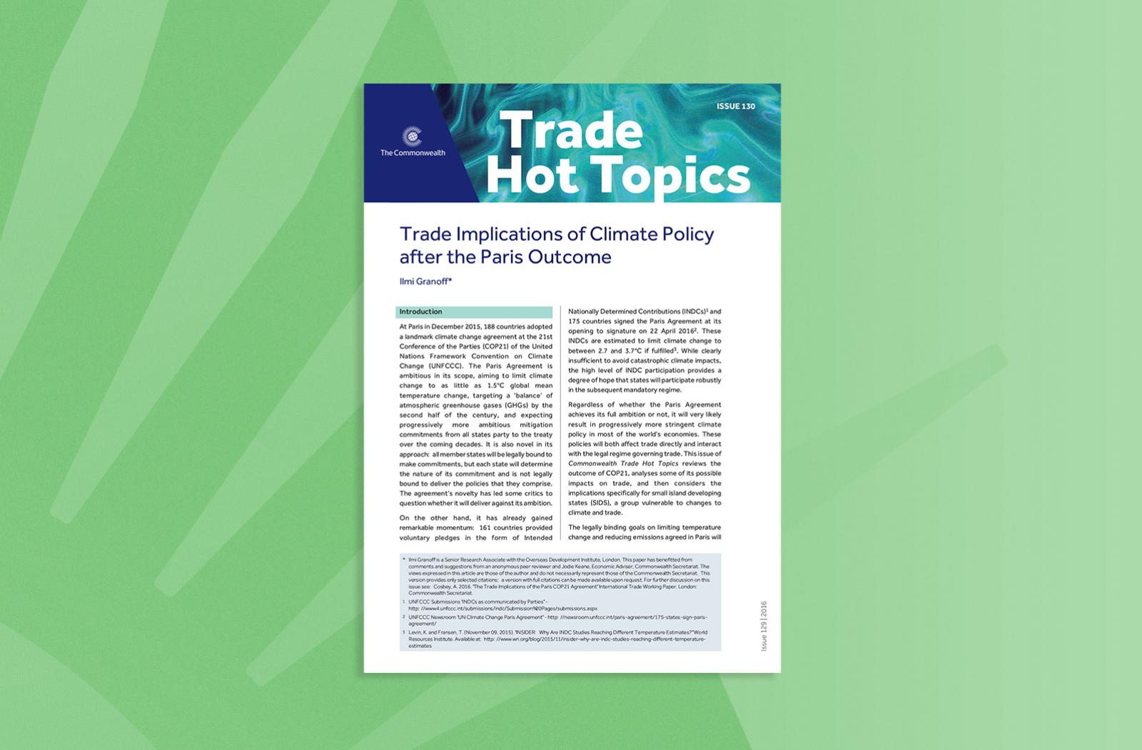 Trade Implications of Climate Policy after the Paris Outcome