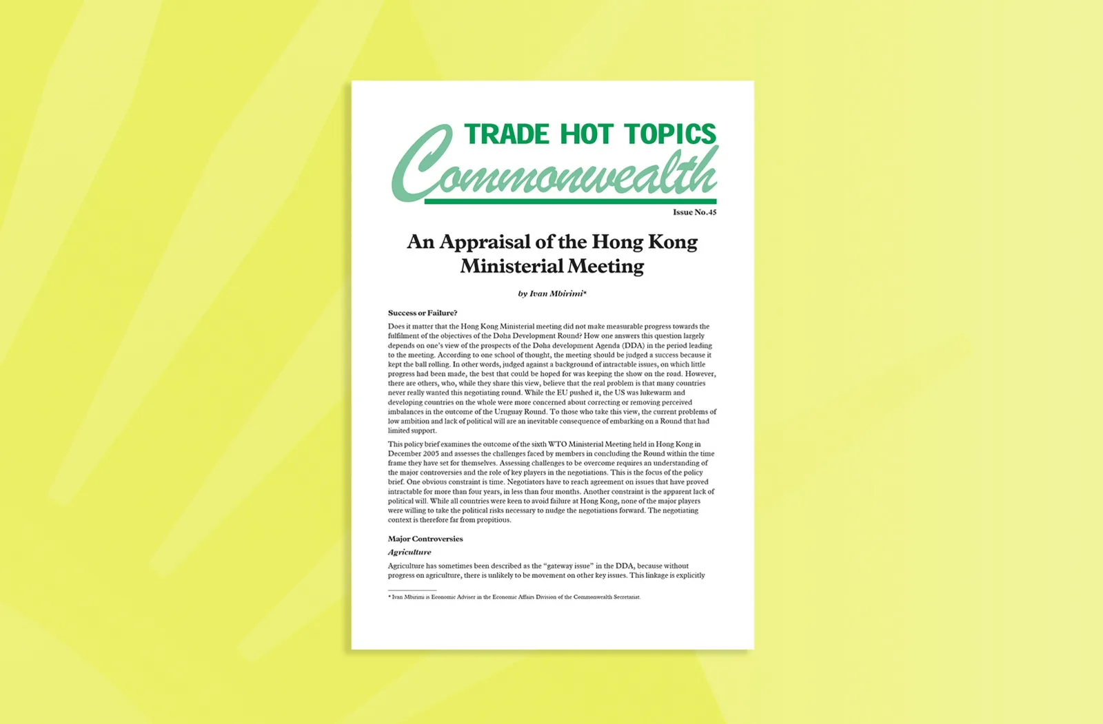 An Appraisal of the Hong Kong Ministerial Meeting