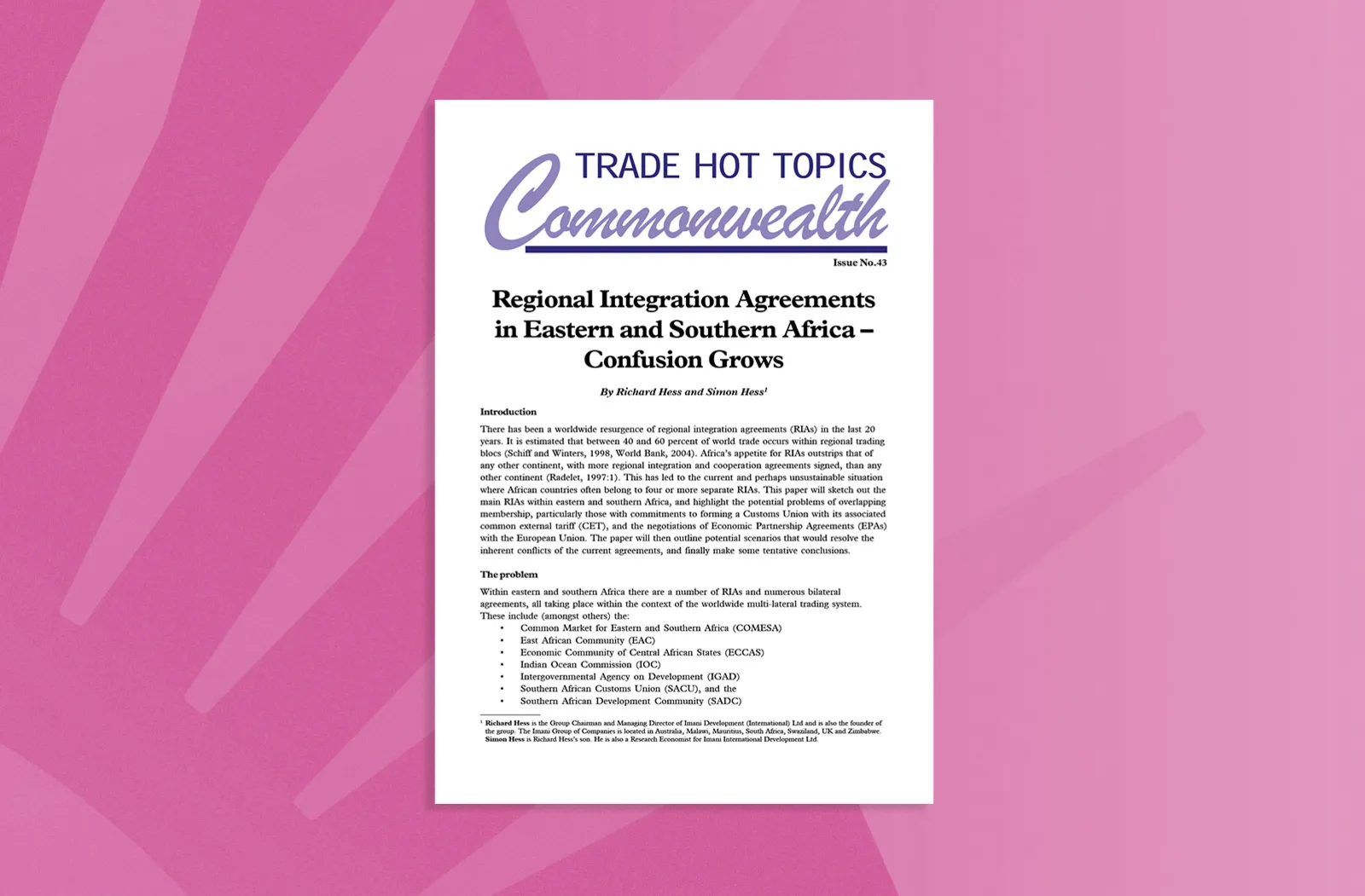 Regional Integration Agreements in Eastern and Southern Africa