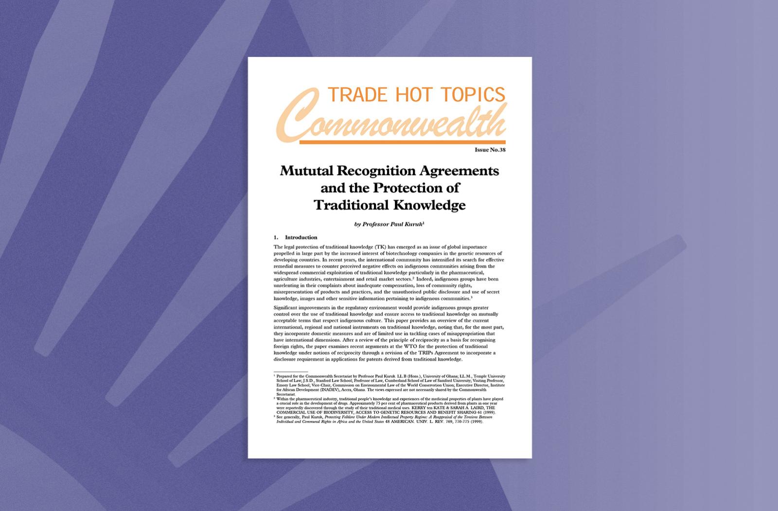 Mututal Recognition Agreements and the Protection of Traditional Knowledge