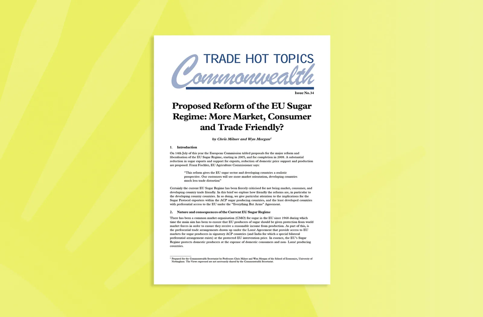 Proposed Reform of the EU Sugar Regime