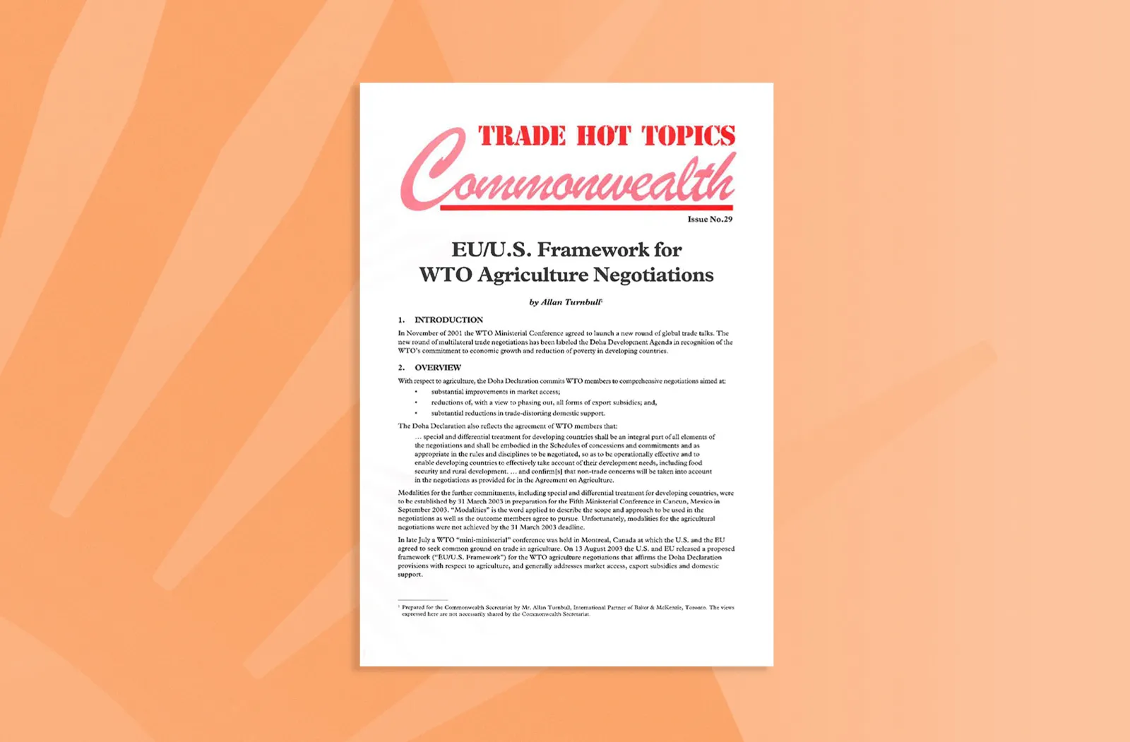 EU/U.S. Framework for WTO Agriculture Negotiations