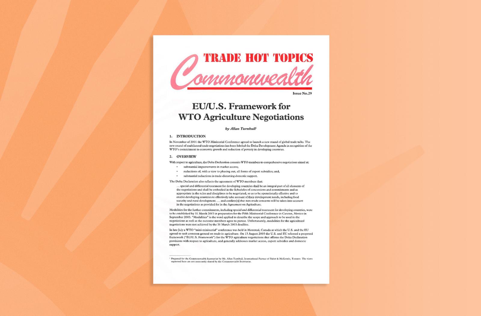 EU/U.S. Framework for WTO Agriculture Negotiations
