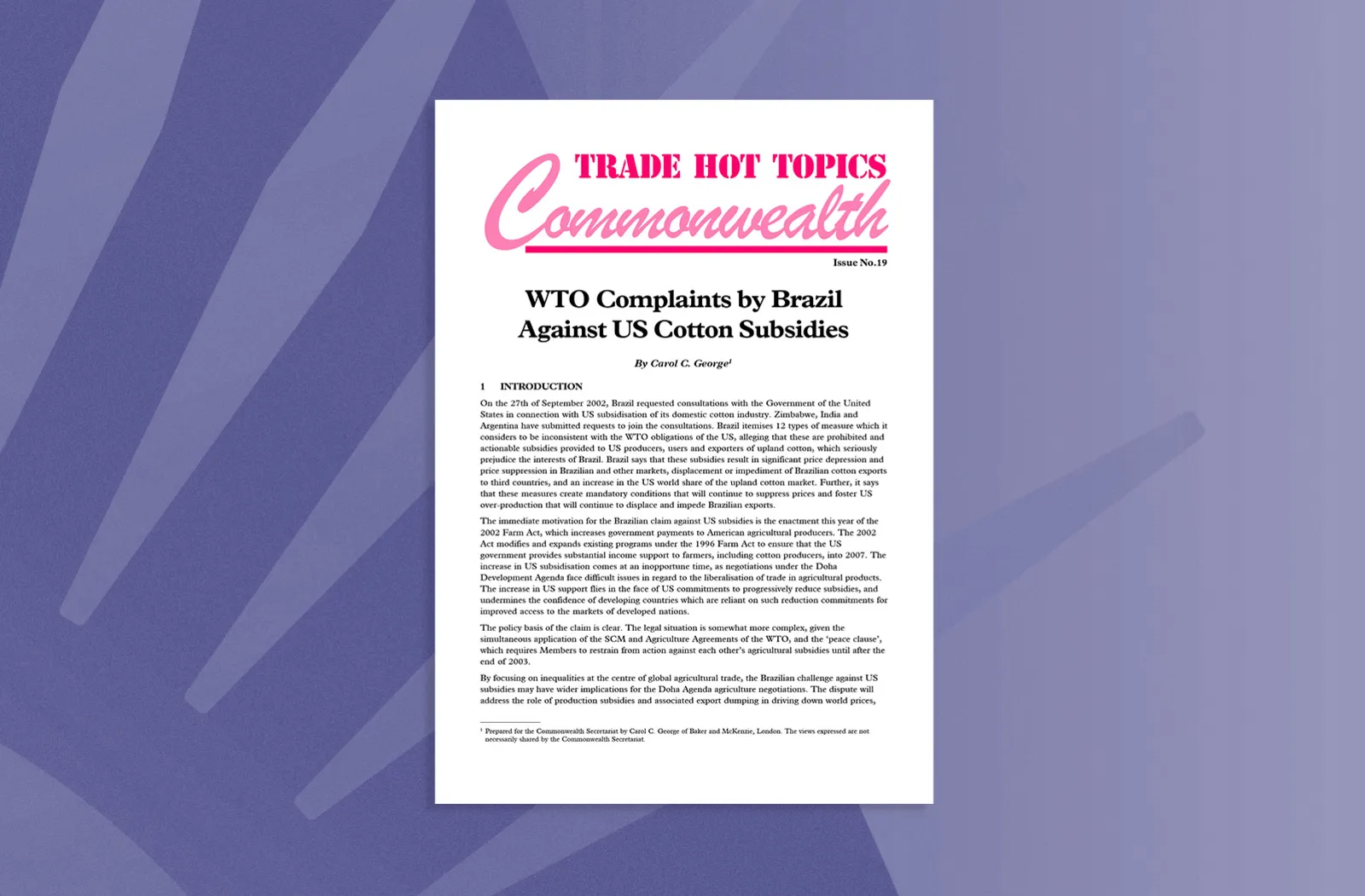 WTO Complaints by Brazil Against US Cotton Subsidies