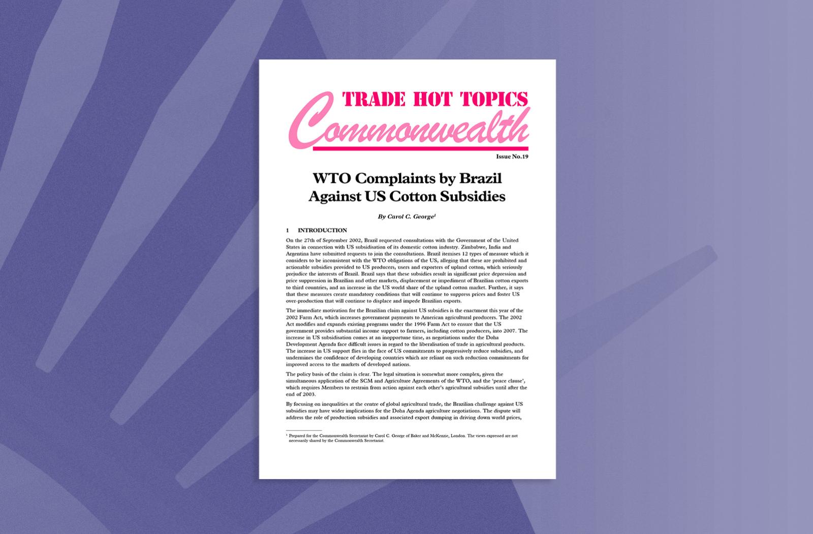 WTO Complaints by Brazil Against US Cotton Subsidies
