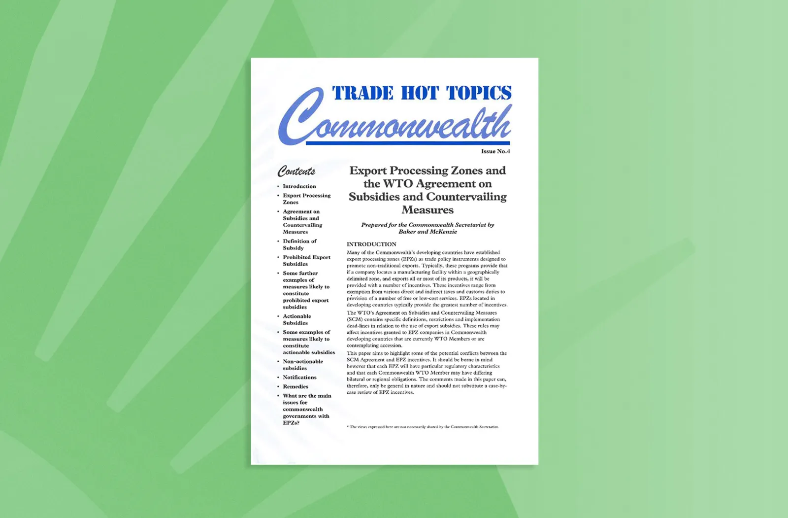 Export Processing Zones and the WTO Agreement on Subsidies and Countervailing Measures