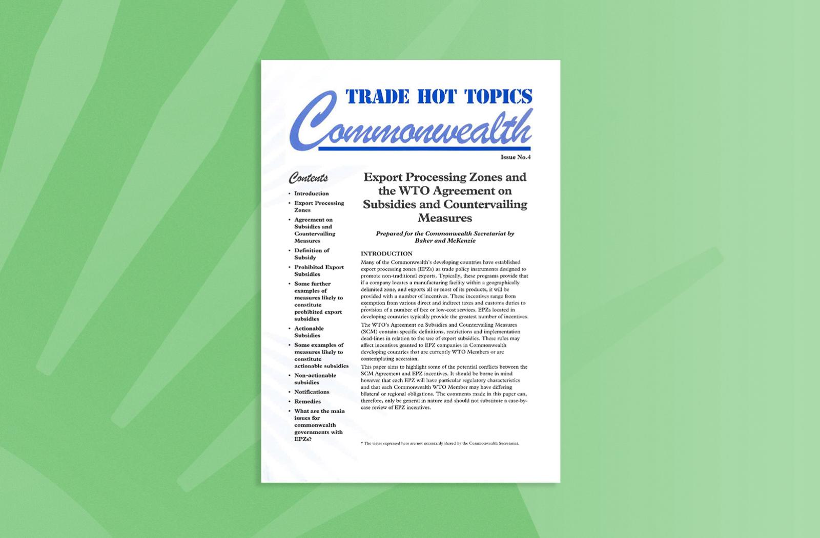 Export Processing Zones and the WTO Agreement on Subsidies and Countervailing Measures