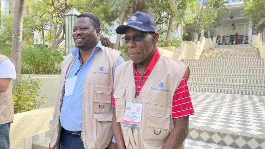 Robert, left, with Olusegun Obasanjo, the former President of Nigeria, who led the Commonwealth Observer Group (COG) in The Gambia’s 2021 elections 