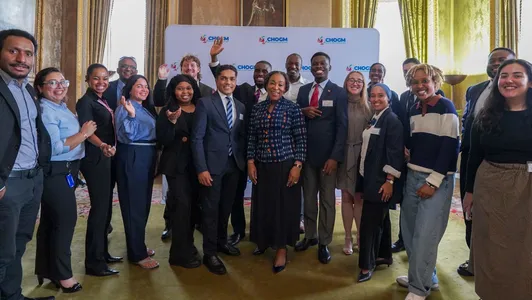 Commonwealth Secretary-General with the group of young people at the mental health intergenerational dialogue