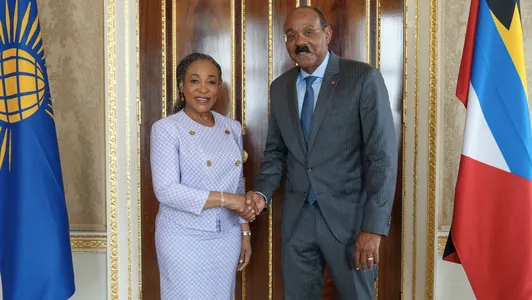 Commonwealth Secretary-General Shirley Botchwey and Antigua and Barbuda PM Gaston Browne