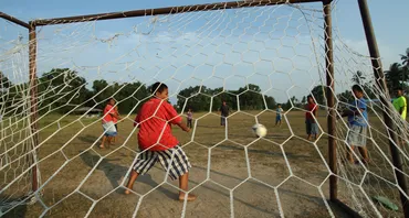 Children playing soccer