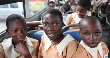 School children ride on a school bus