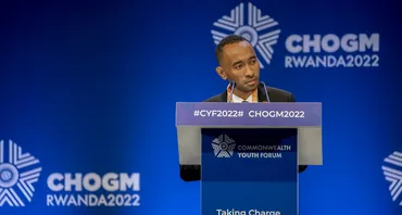 Kim Allen, Chair of the Commonwealth Youth Council, speaking at the Commonwealth Youth Forum at CHOGM 2022