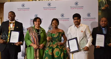 Bobby Siarani from Solomon Islands (far right) was named the 2019 Commonwealth Youth Award winner for the Pacific Region after founding a biogas initiative to address waste disposal and provide clean energy.