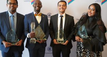 Sagufta Janif from Fiji (far right) was named the 2020 Commonwealth Youth Award winner for the Pacific Region for her work turning waste materials into sustainable furniture.