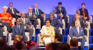 His Majesty King Charles III, Head of the Commonwealth, and the Secretary-General of the Commonwealth, the Rt Hon Patricia Scotland KC, with Commonwealth leaders at the 2022 Commonwealth Heads of Government Meeting.