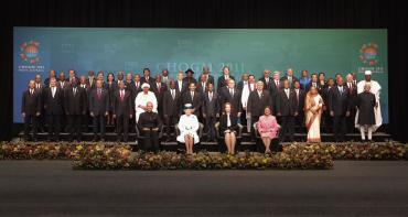 Family photo of Commonwealth leaders and Her Late Majesty Queen Elizabeth II at the 2011 Commonwealth Heads of Government Meeting in Perth, Australia.
