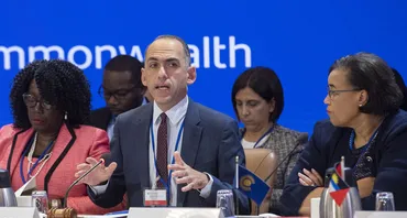 Former Minister of Finance for Cyprus, Harris Georgiades, chairs the 2019 Commonwealth Finance Ministers Meeting in Washington D.C.