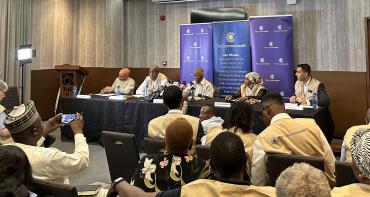 Former President of South Africa making a statement at a press conference in Abuja, Nigeria on the elections