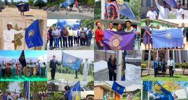Collage of young people raising the Commonwealth Flag for Peace around the Commonwealth