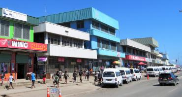 Street with buses in Solomon Islands