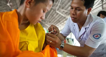 A boy getting an injection