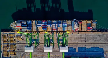 Aerial view of a cargo ship