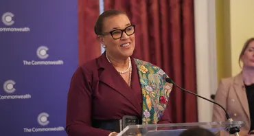 The Commonwealth Secretary-General, the Rt Hon Patricia Scotland KC, speaking at an event at Marlborough House, the Commonwealth headquarters