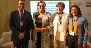 A group photo of the panel of speakers at the COMPASS event 