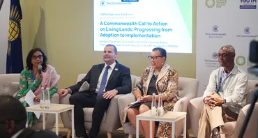 The panel at the implementation of the Living Lands Charter event at COP28