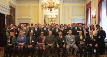 A group photo of leaders of sovereign wealth funds with the Commonwealth Secretary-General and HRH Duke of Gloucester