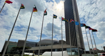 Flags outside the African Union headquarters in Addis Ababa, Ethiopia