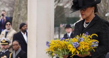 The Rt Hon Patricia Scotland KC, Commonwealth Secretary-General laying a wreath at the Memorial Gates 2025