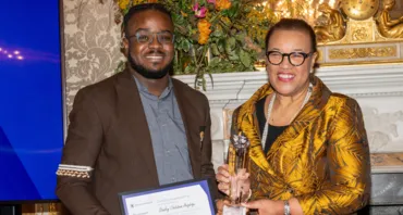 Commonwealth Secretary-General, the Rt Hon Patricia Scotland KC and Stanley youth prize winner posing for a picture