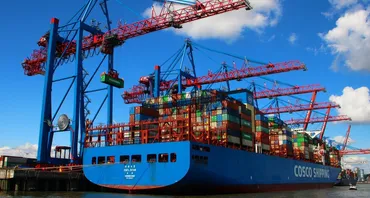 large shipping container in water
