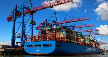 large shipping container in water