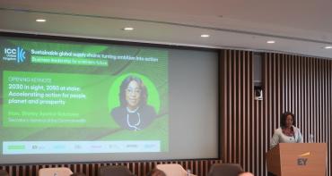 Shirley Botchwey, Commonwealth Secretary-General speaking at the International Chamber of Commerce