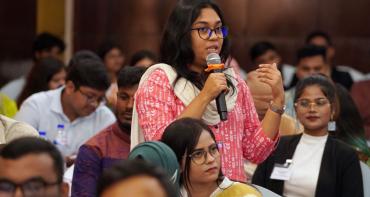 young Bangladeshi woman speaking at a Commonwealth Charter workshop