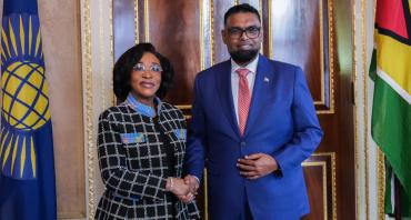 The Commonwealth Secretary-General, the Hon Shirley Botchwey, and His Excellency Dr Mohamed Irfaan Ali, President of the Co-operative Republic of Guyana