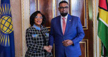 The Commonwealth Secretary-General, the Hon Shirley Botchwey, and His Excellency Dr Mohamed Irfaan Ali, President of the Co-operative Republic of Guyana