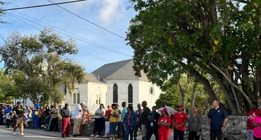 A polling station queue in The Bahamas 