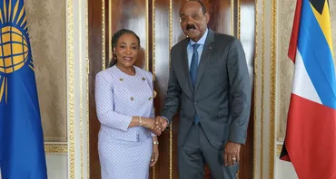 Commonwealth Secretary-General Shirley Botchwey and Antigua and Barbuda PM Gaston Browne