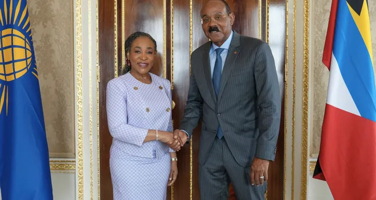 Commonwealth Secretary-General Shirley Botchwey and Antigua and Barbuda PM Gaston Browne