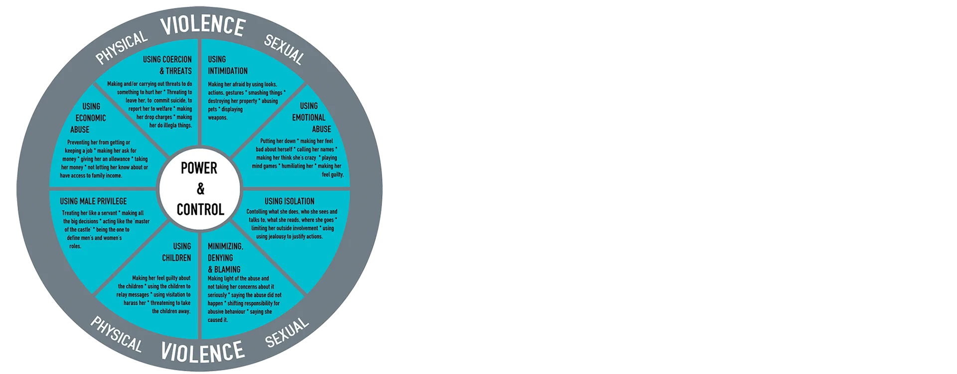 Power Wheel, explaining the dynamics of power and control with sexual and physical violence