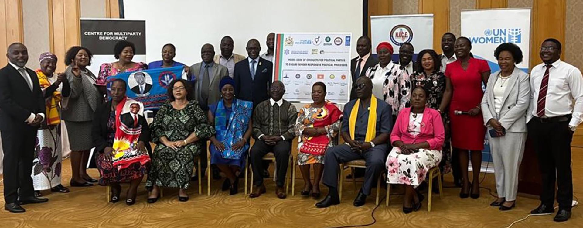 Representatives of the country’s main political parties endorsing the Model Code of Conduct that puts women’s rights and inclusion at the centre of Malawi’s politics